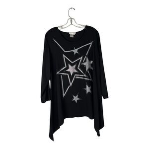 Gardy Womens Size L Tunic Top Rainstowns Stars Black RN #70917